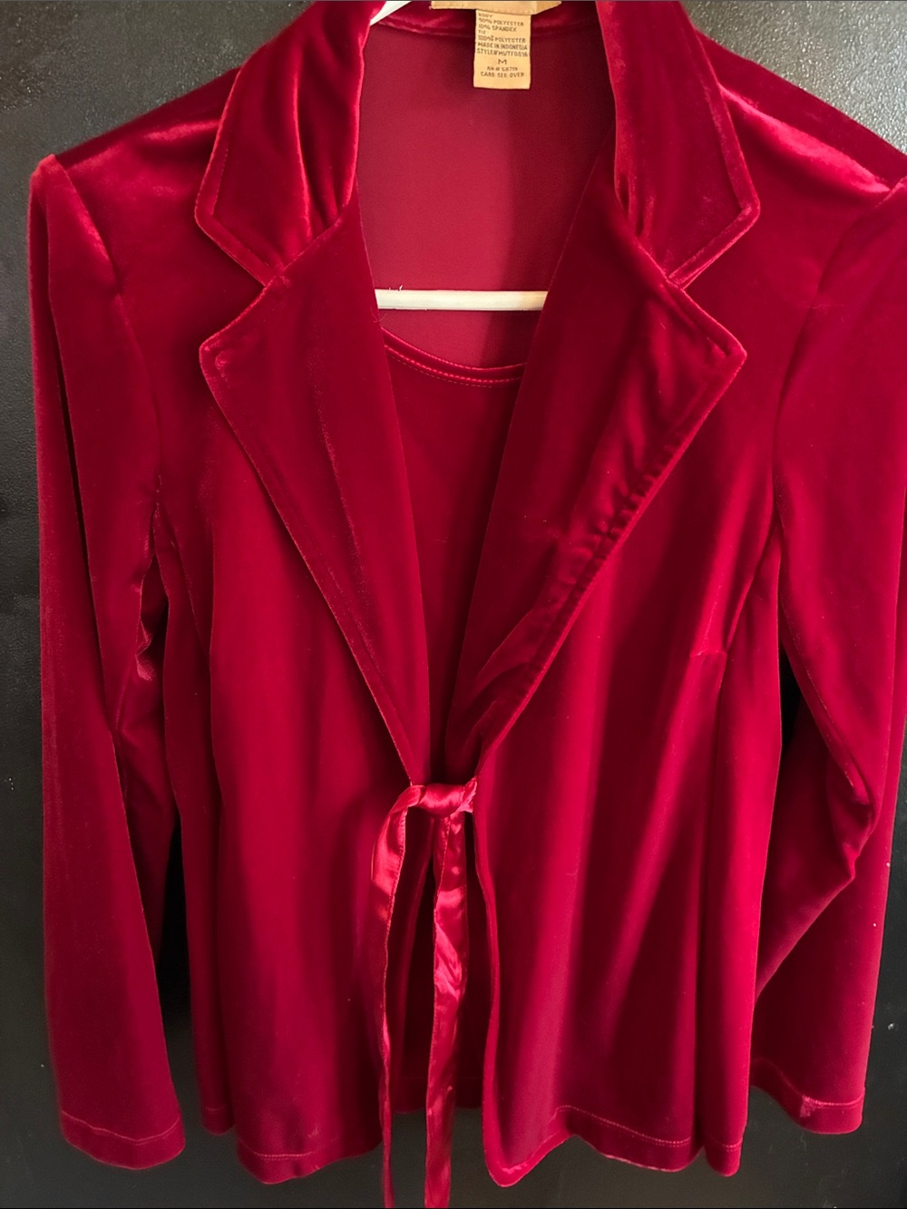 Notations Deep Red Velvet Tie-Front Top